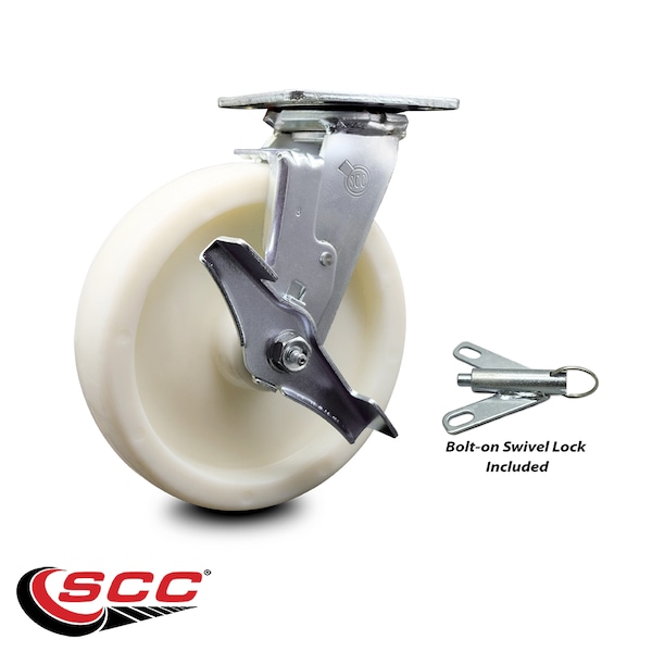 8 Inch Nylon Caster With Ball Bearing And Brake/Swivel Lock